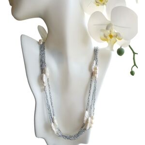 LUXURIOUS White Biwa Pearl Swarovski Crystal long / short necklace